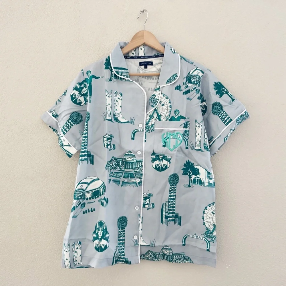 Katie Kime Dallas Toile Pajama Short Set Large Cotton Sleepwear Lounge Classic - Picture 5 of 14